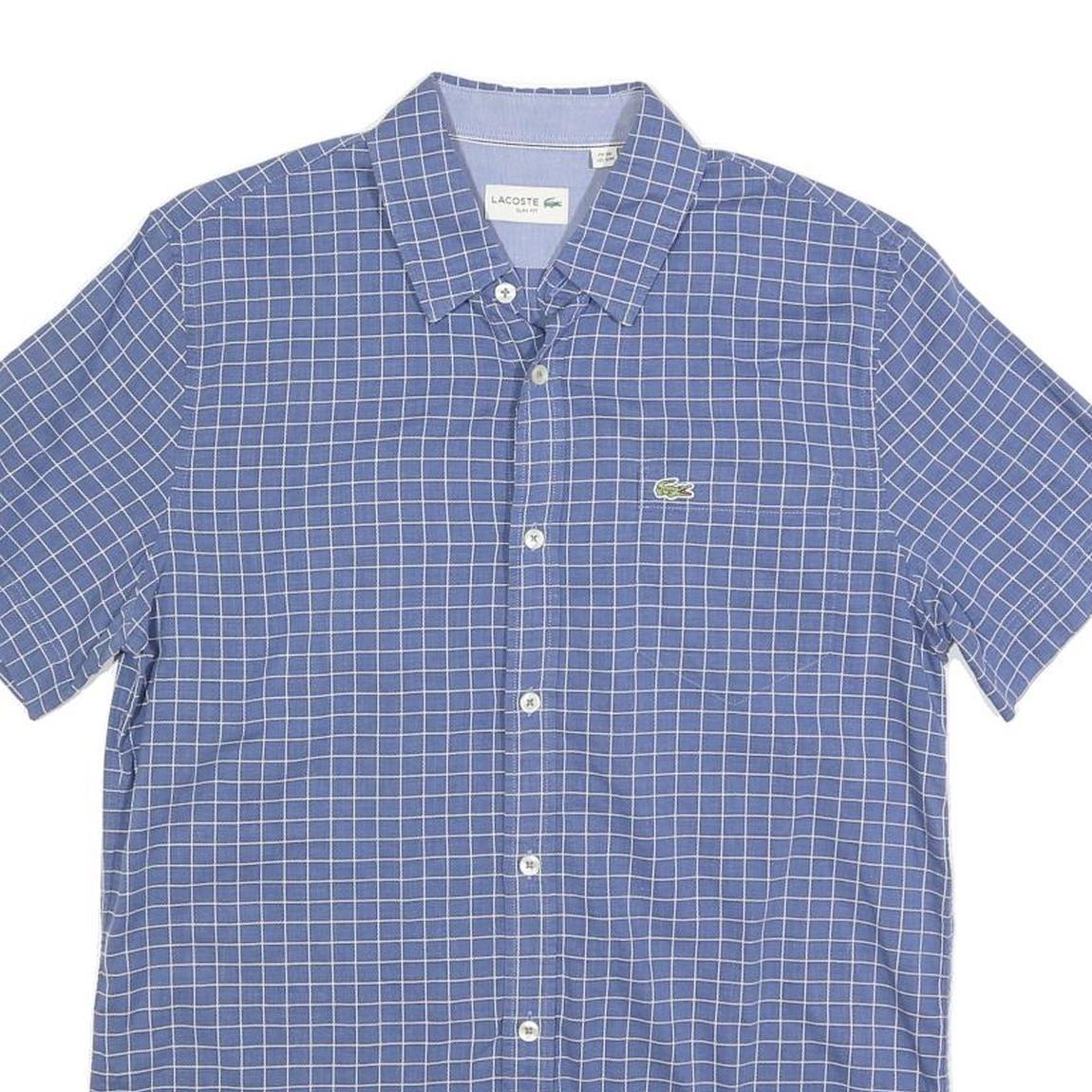 LACOSTE Mens Blue Check Shirt S Cotton Short Sleeve Casual Lightweight