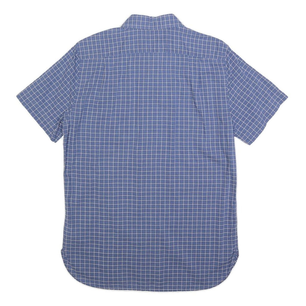 LACOSTE Mens Blue Check Shirt S Cotton Short Sleeve Casual Lightweight