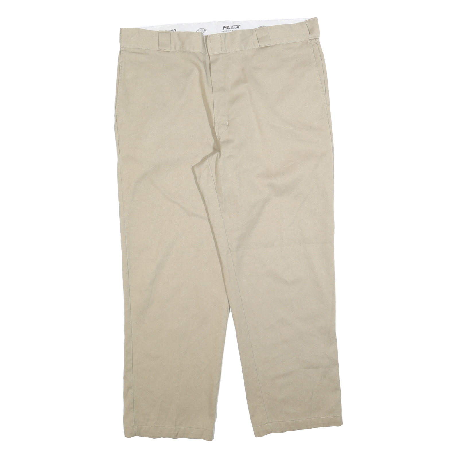 DICKIES Mens Cotton Blend Beige Regular Straight Trousers W40 L30 Workwear Zip