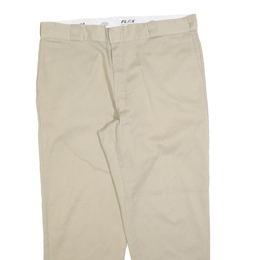DICKIES Mens Cotton Blend Beige Regular Straight Trousers W40 L30 Workwear Zip