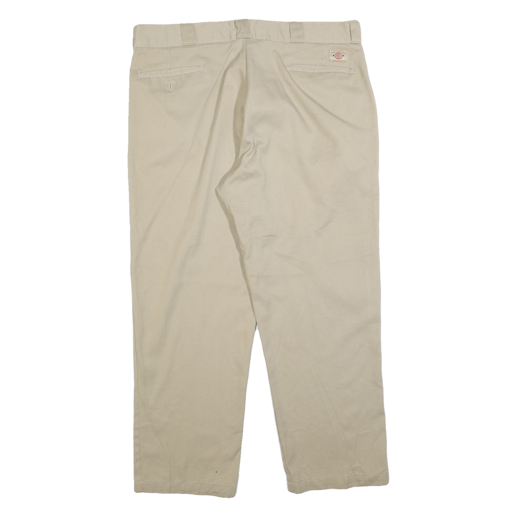 DICKIES Mens Cotton Blend Beige Regular Straight Trousers W40 L30 Workwear Zip