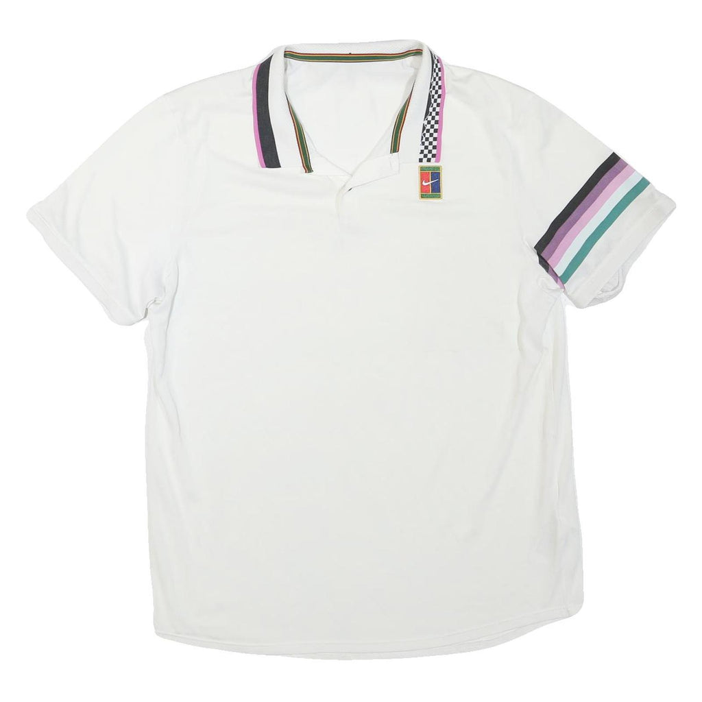 NIKE Mens White Striped Short Sleeve Polo Shirt L Sportswear