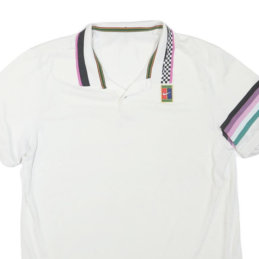 NIKE Mens White Striped Short Sleeve Polo Shirt L Sportswear