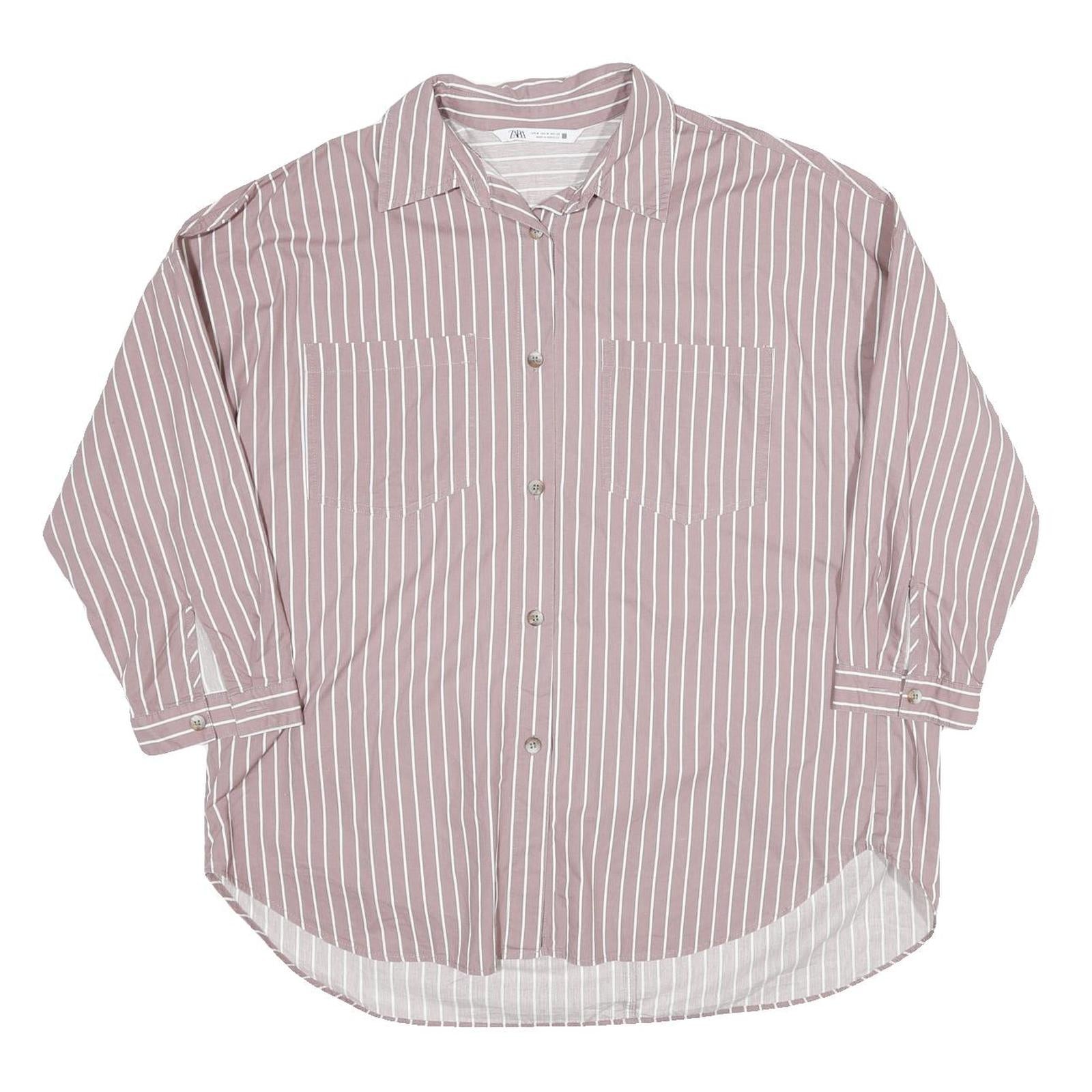 ZARA Womens Pink & White Striped Shirt Long Sleeve Collared M Cotton Blend