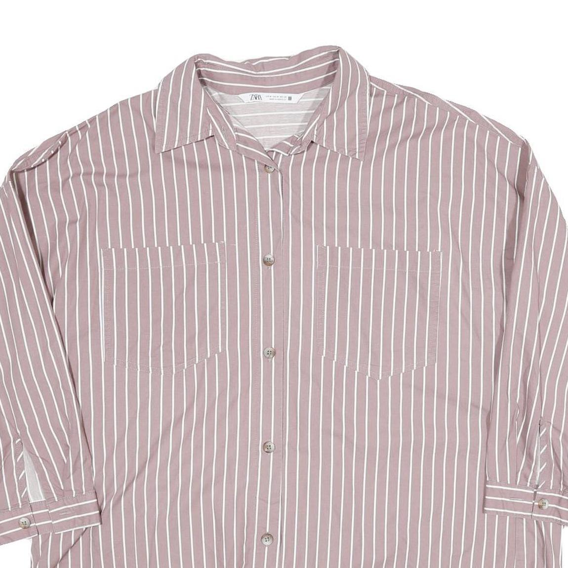 ZARA Womens Pink & White Striped Shirt Long Sleeve Collared M Cotton Blend