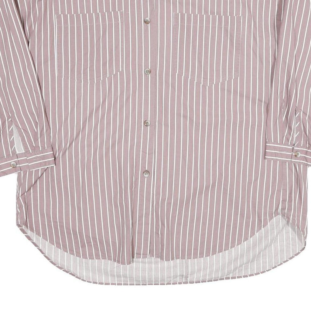 ZARA Womens Pink & White Striped Shirt Long Sleeve Collared M Cotton Blend