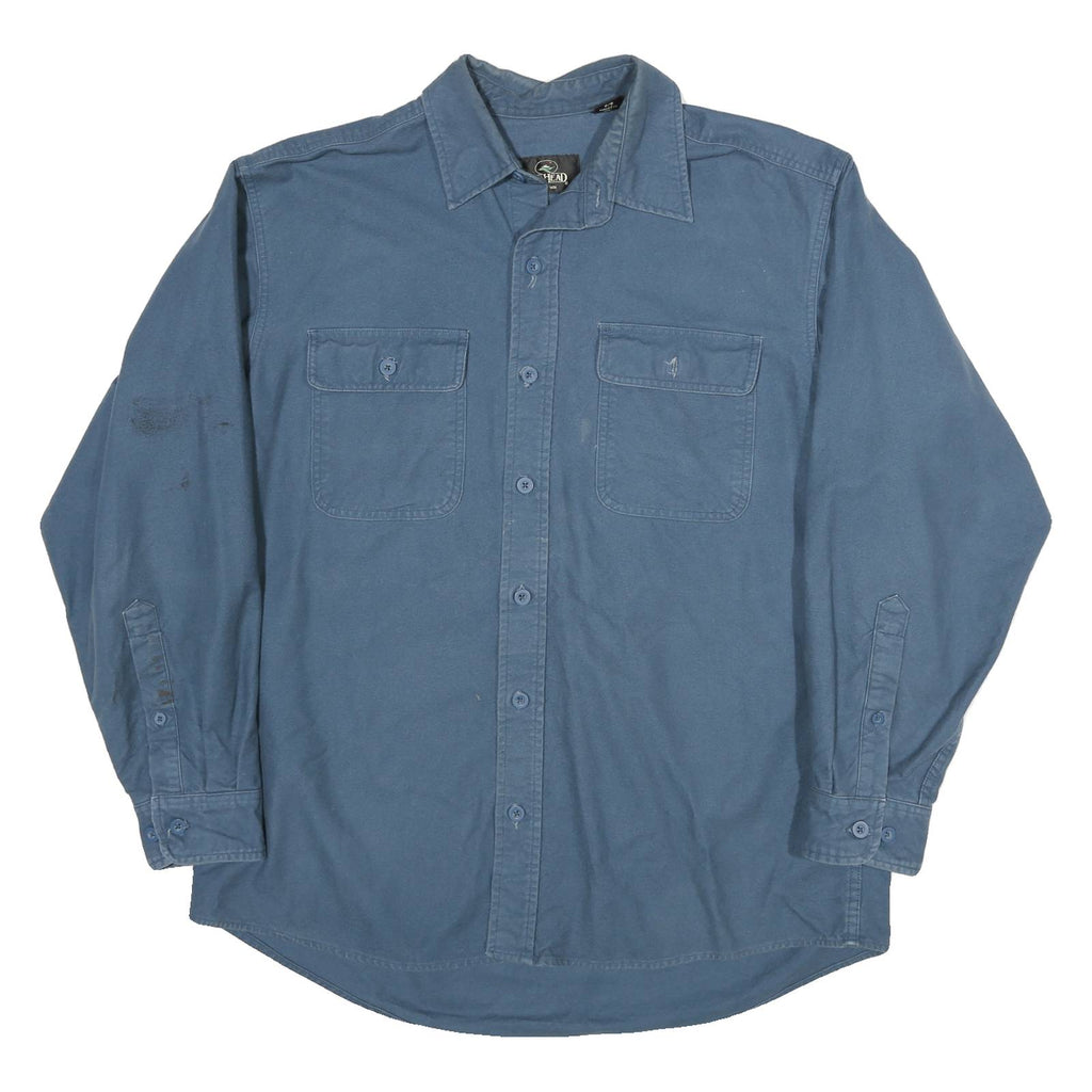 REDHEAD Mens Blue Plain Casual Shirt L Cotton Blend Long Sleeve Button Closure