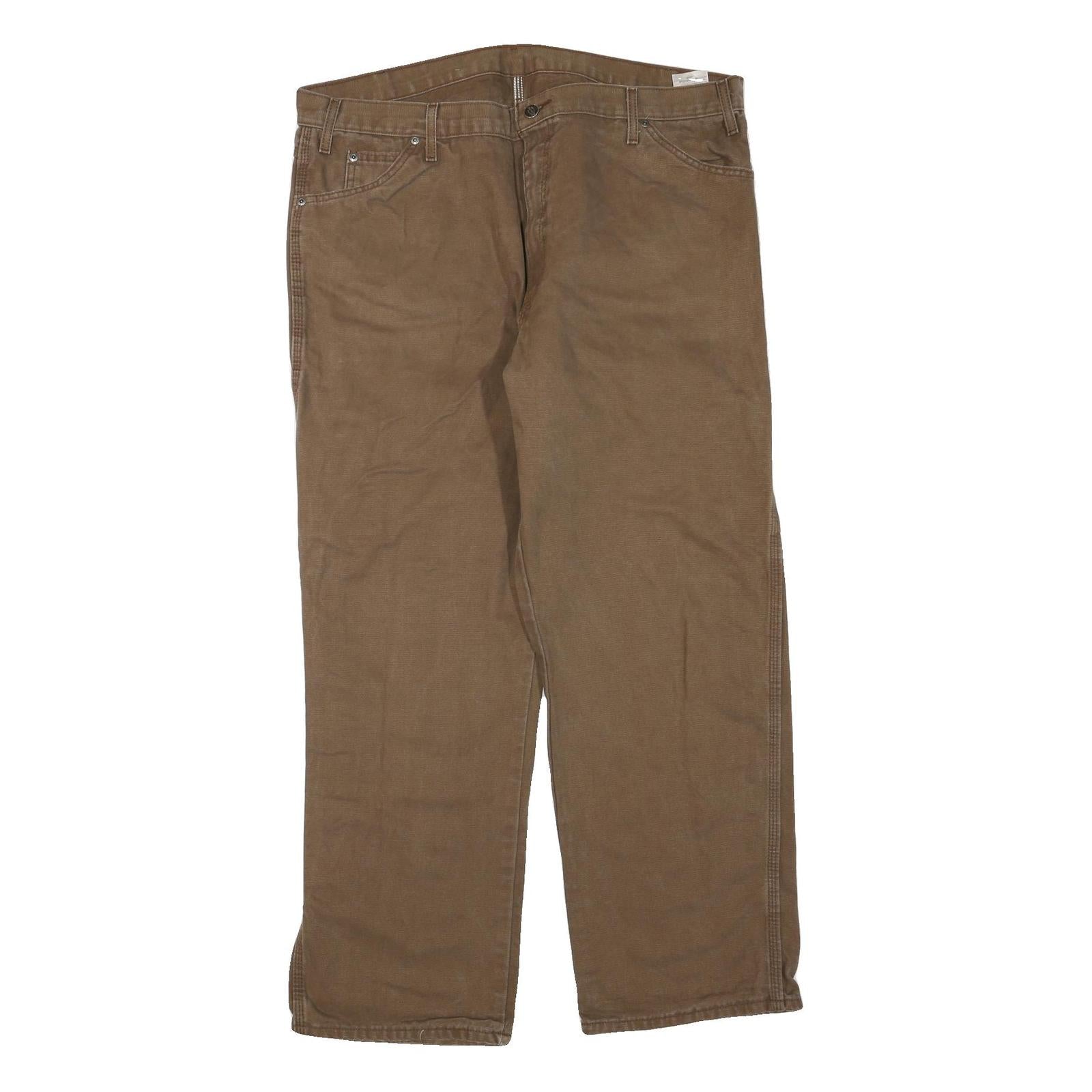 DICKIES Mens Jeans Brown Regular Straight Denim Raw W40 L30 Zip Workwear