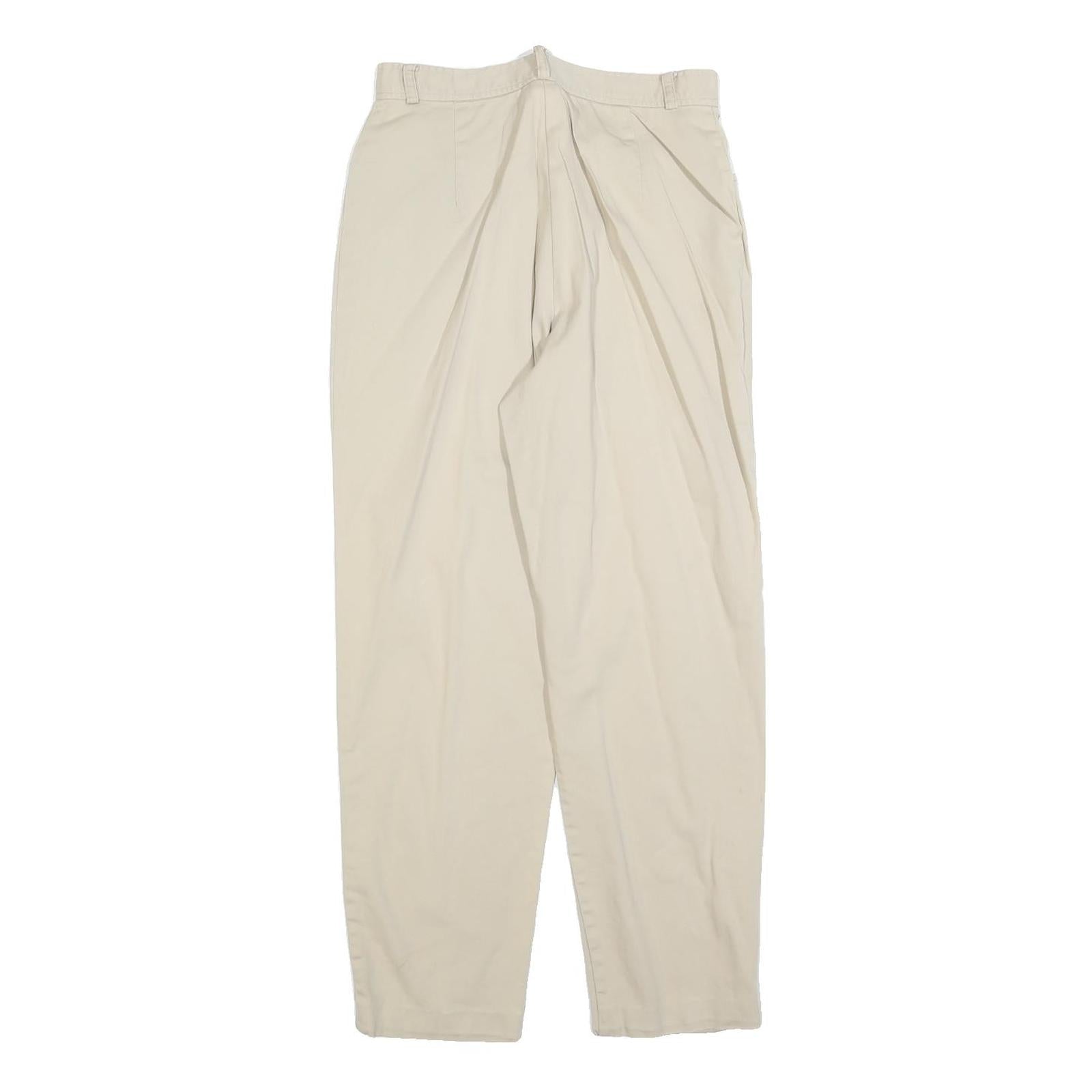 SAMANTHA Womens Cotton Blend Beige Regular Fit Trousers W28 L28 Zip Casual