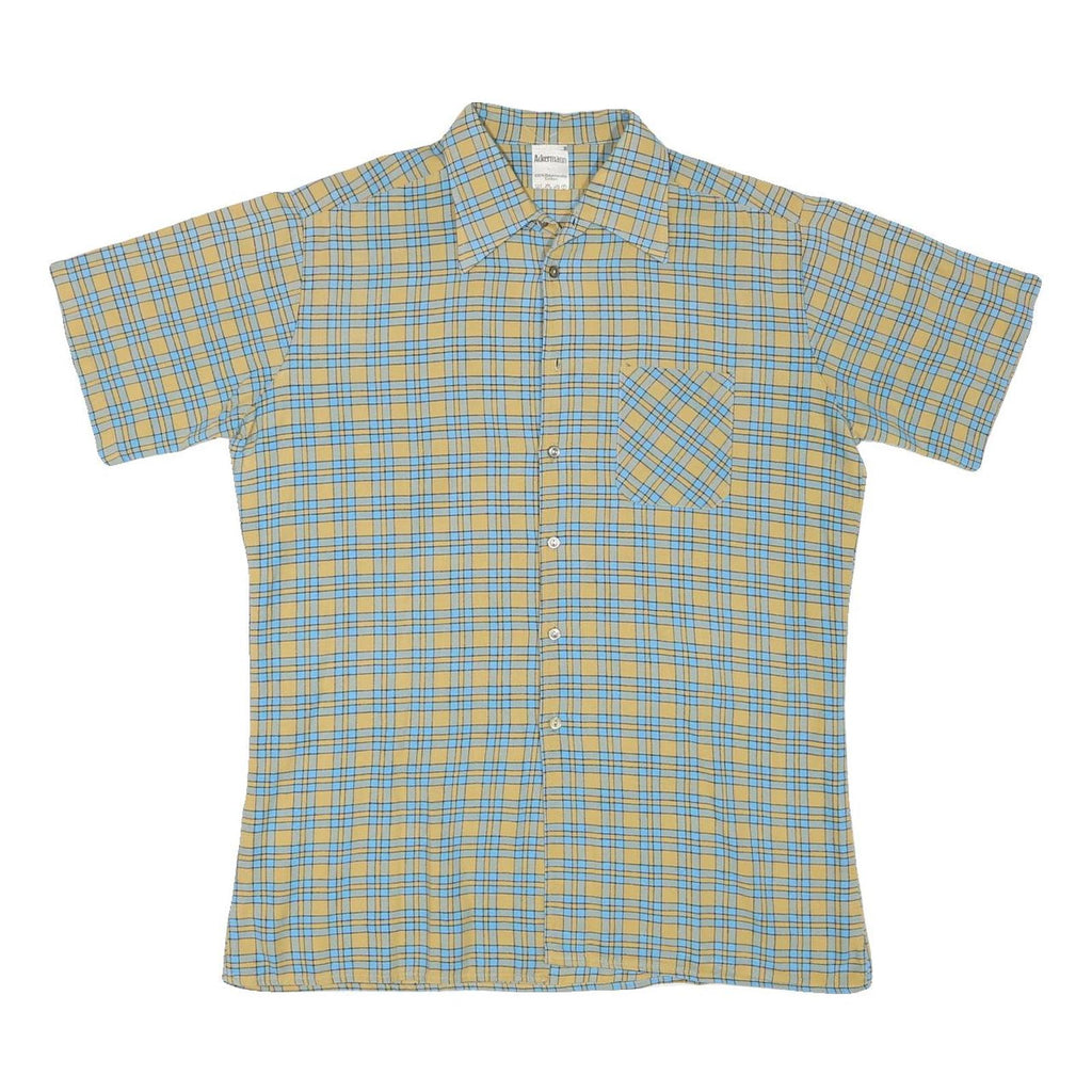 ACKERMANN Mens Beige & Blue Checked Short Sleeve Shirt M Cotton Blend Casual