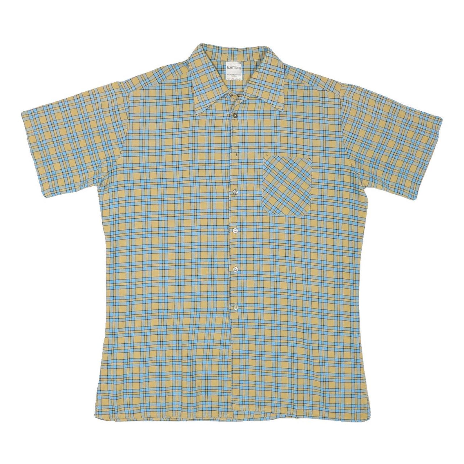 ACKERMANN Mens Beige & Blue Checked Short Sleeve Shirt M Cotton Blend Casual