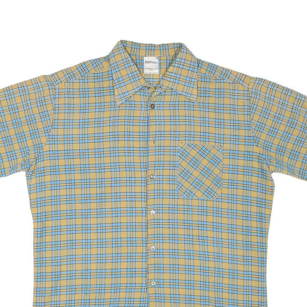 ACKERMANN Mens Beige & Blue Checked Short Sleeve Shirt M Cotton Blend Casual