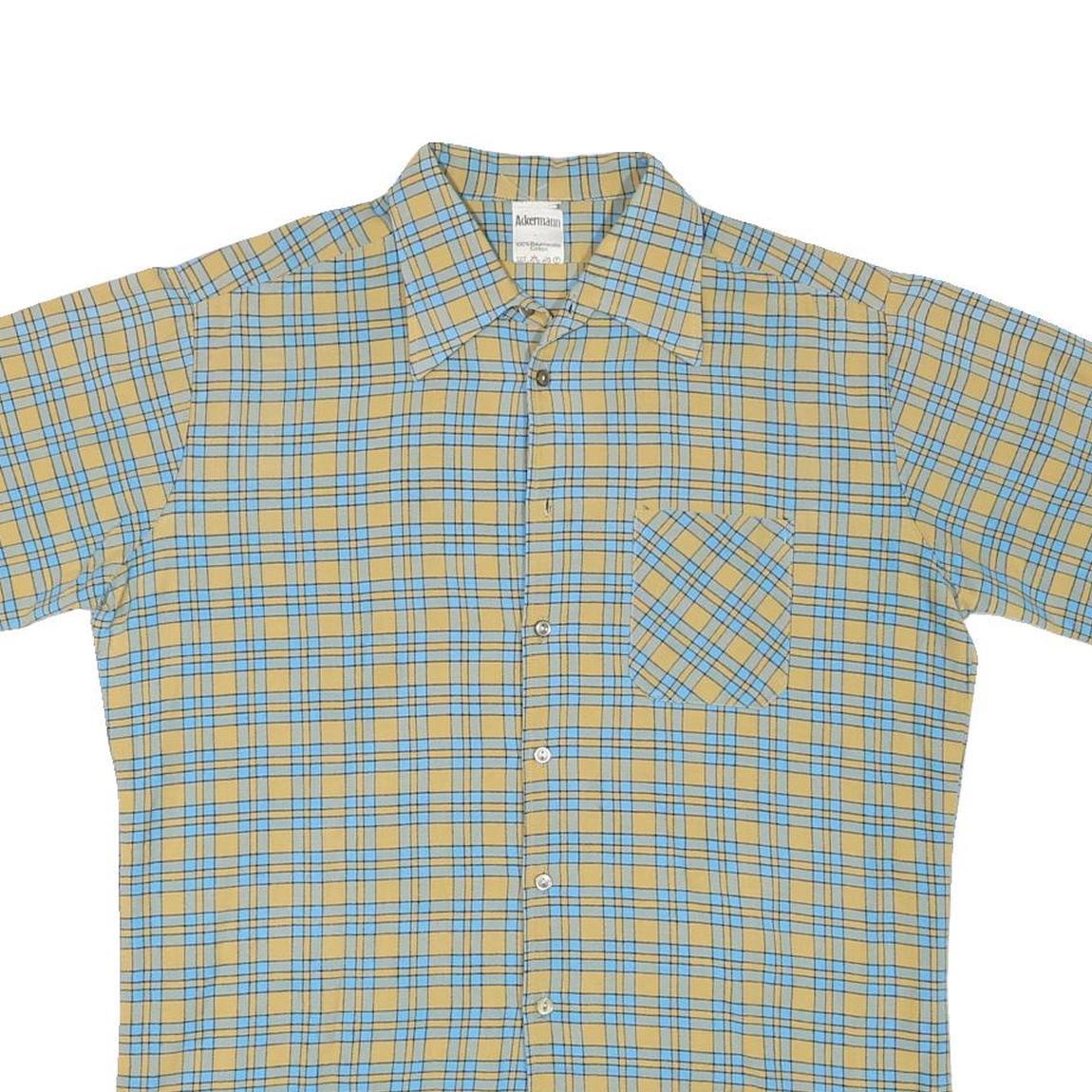 ACKERMANN Mens Beige & Blue Checked Short Sleeve Shirt M Cotton Blend Casual
