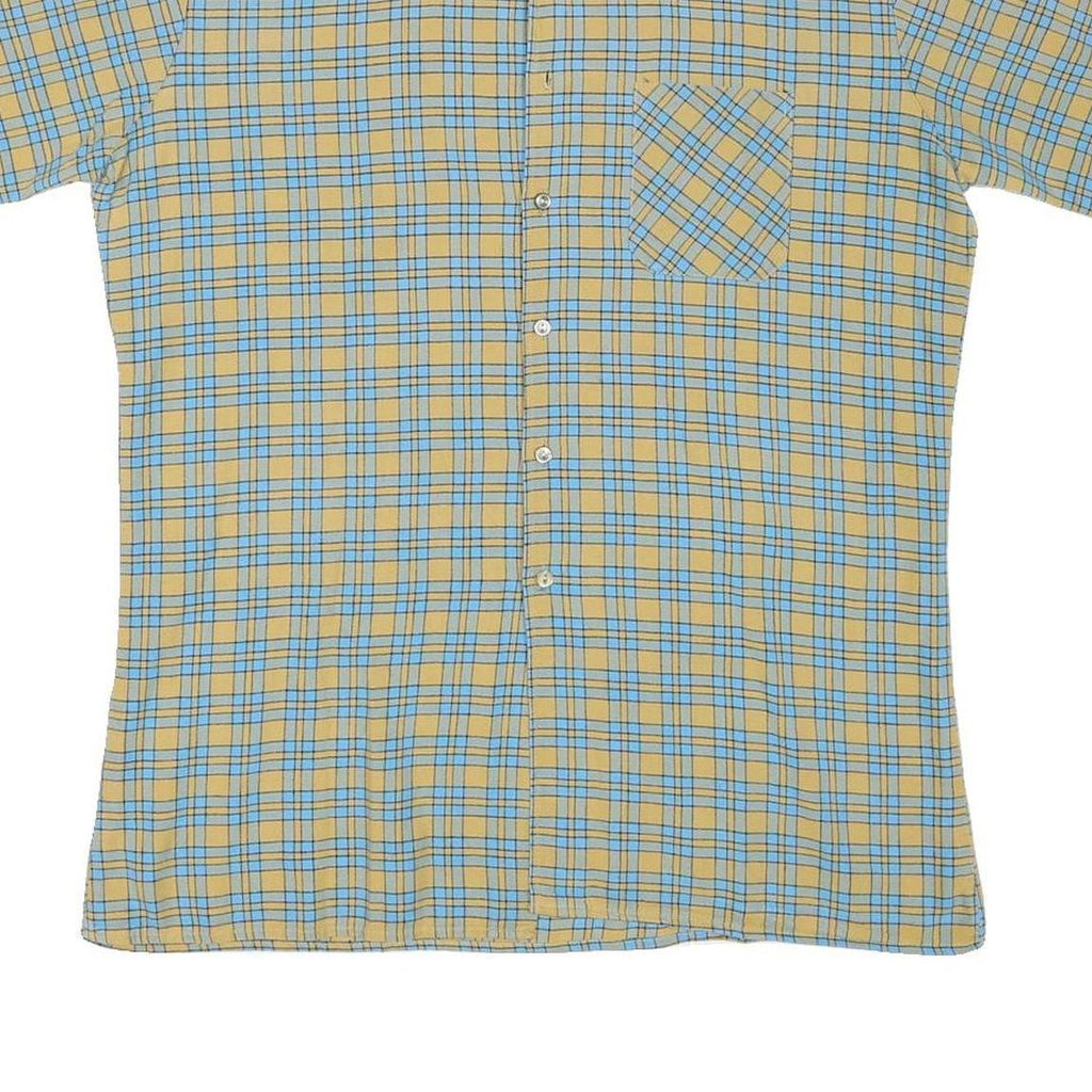 ACKERMANN Mens Beige & Blue Checked Short Sleeve Shirt M Cotton Blend Casual