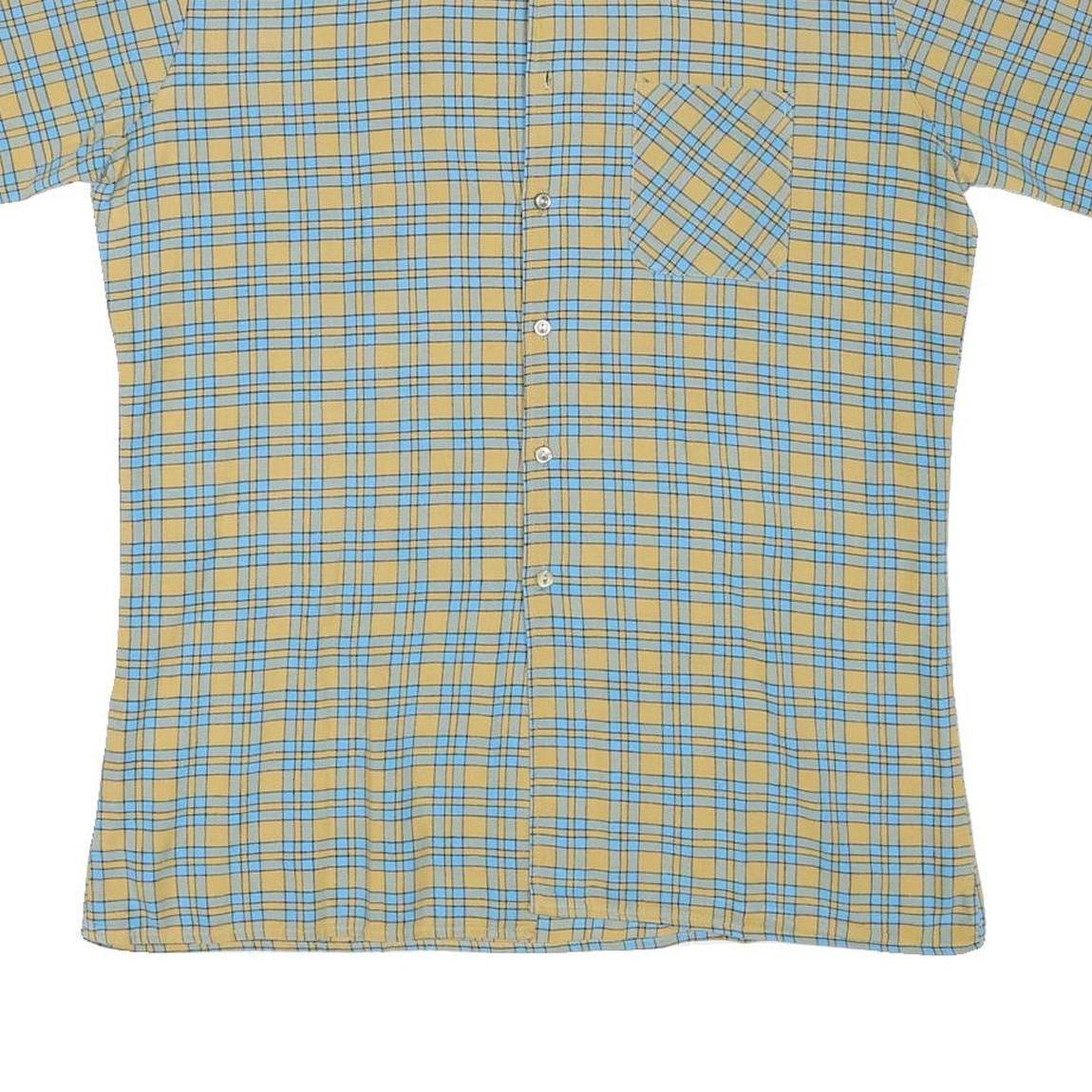 ACKERMANN Mens Beige & Blue Checked Short Sleeve Shirt M Cotton Blend Casual