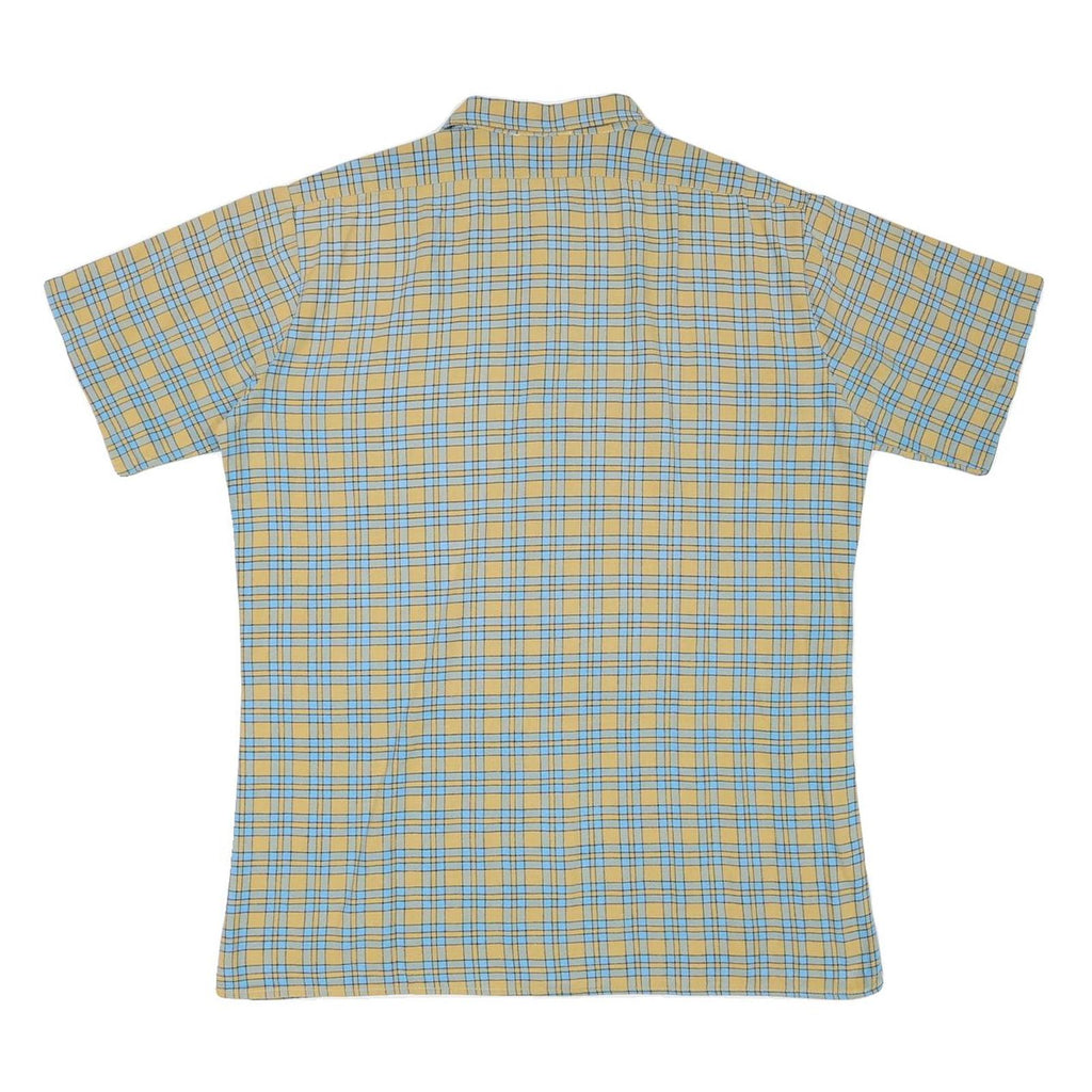 ACKERMANN Mens Beige & Blue Checked Short Sleeve Shirt M Cotton Blend Casual