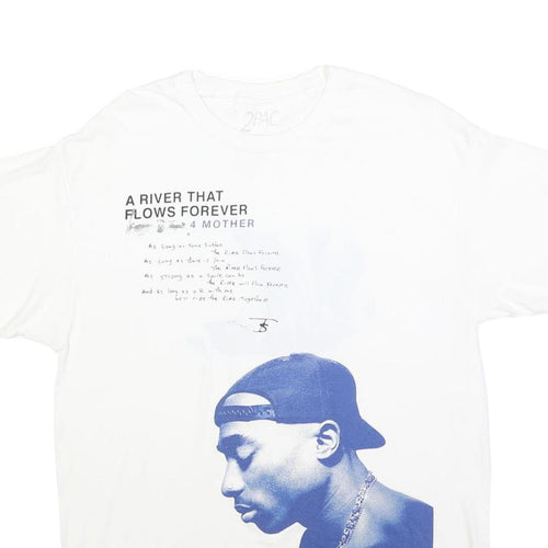 2PAC Mens White Graphic T-Shirt L Short Sleeve Crew Neck Tupac Rapper