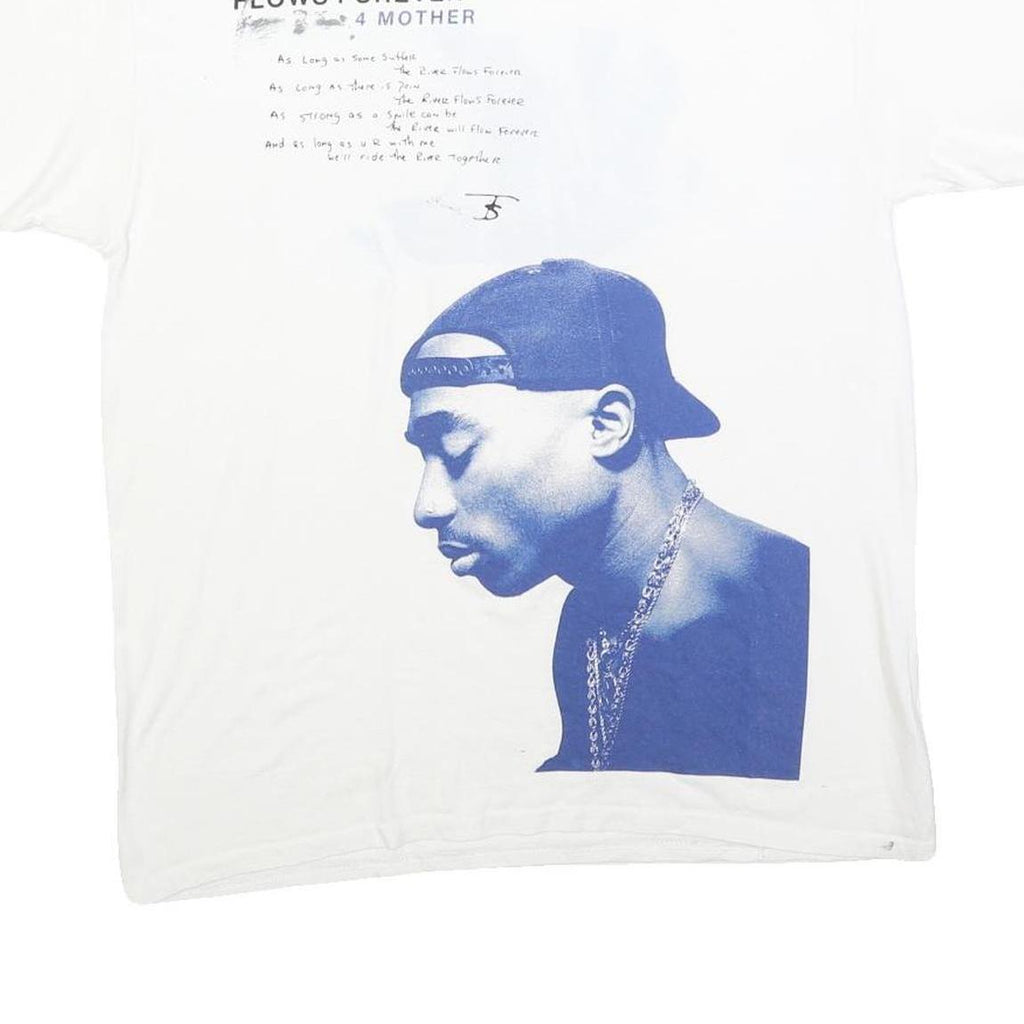 2PAC Mens White Graphic T-Shirt L Short Sleeve Crew Neck Tupac Rapper