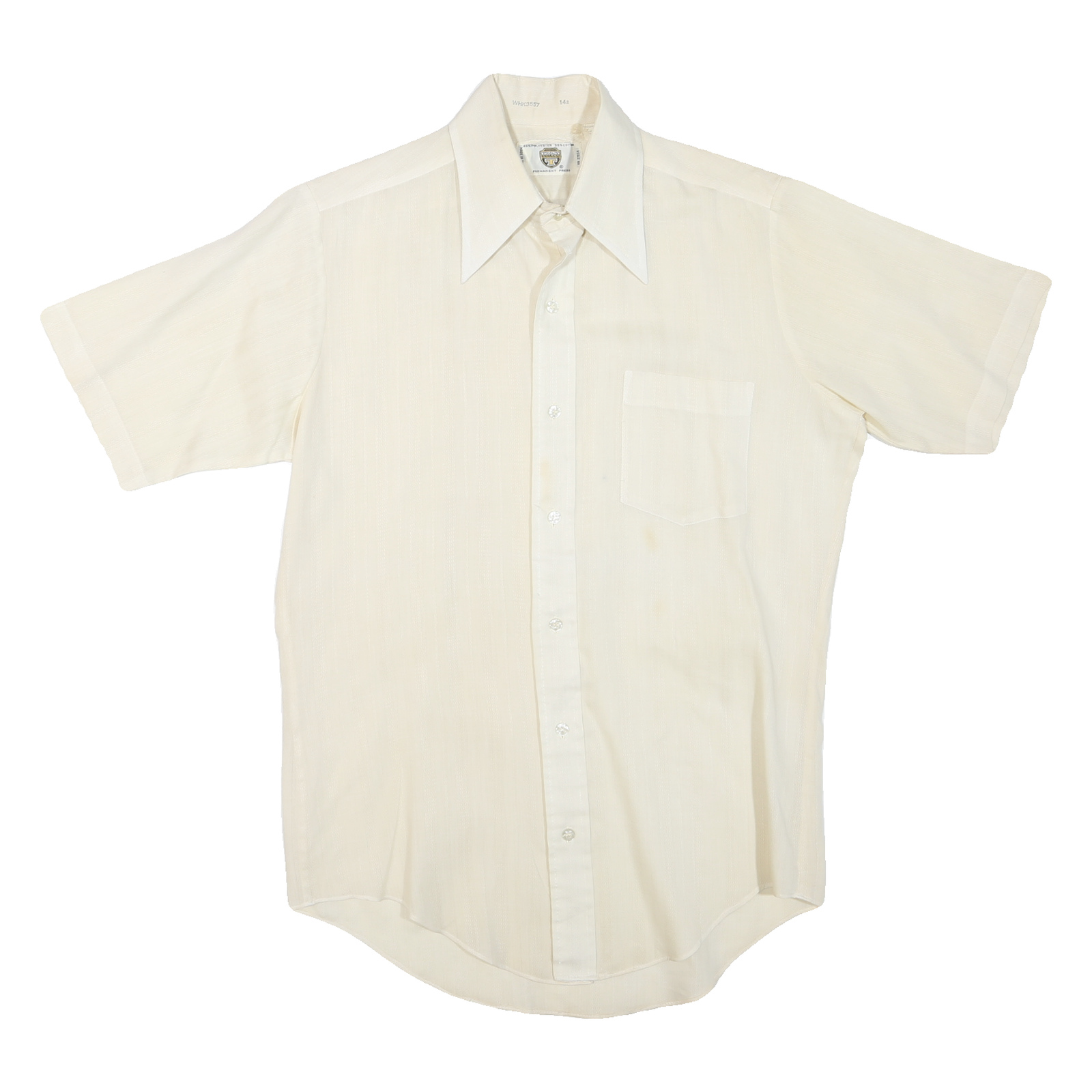 Mens White Polyester Blend Short Sleeve Shirt S Classic Collar Chest Pocket