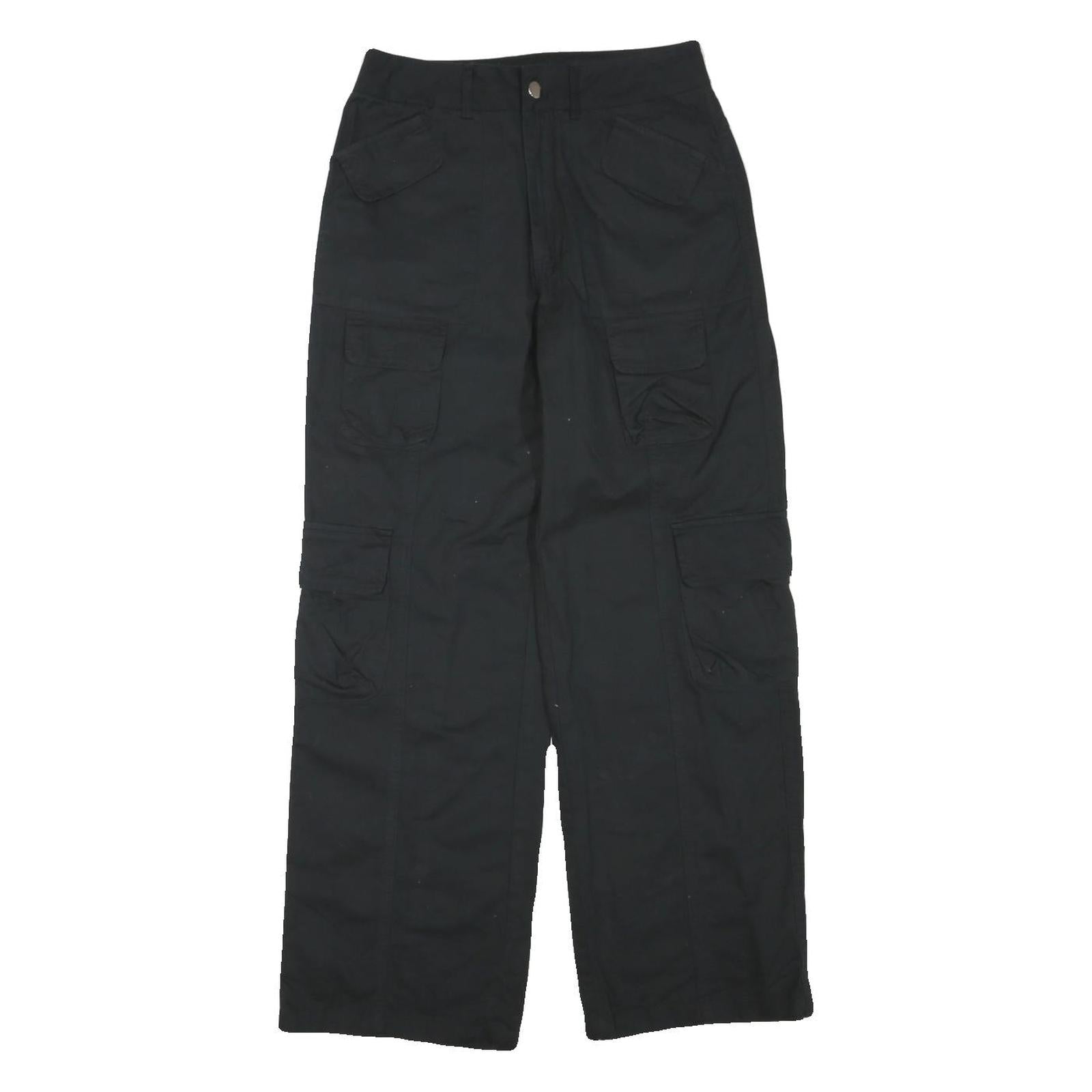 Womens Black Regular Fit Cargo Trousers Cotton Blend Zip W28 L28 Casual Workwear