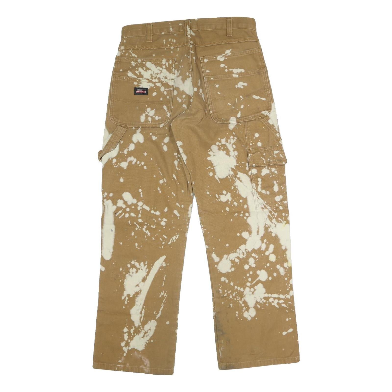 DICKIES Mens Jeans Beige Regular Straight Denim Raw W32 L29 Paint Splatter
