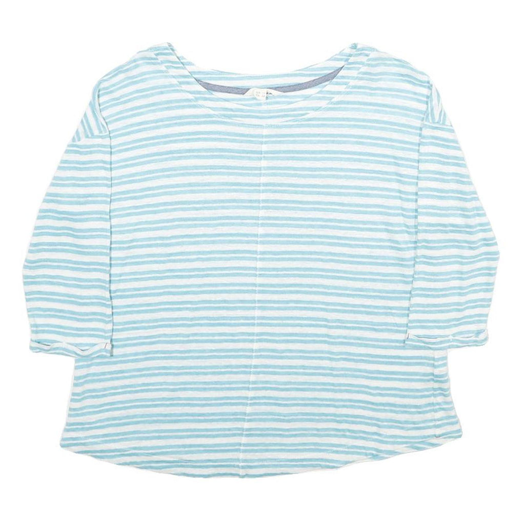 WHITE STUFF Womens Blue & White Striped Basic Top 3/4 Sleeve Round Neck UK 10