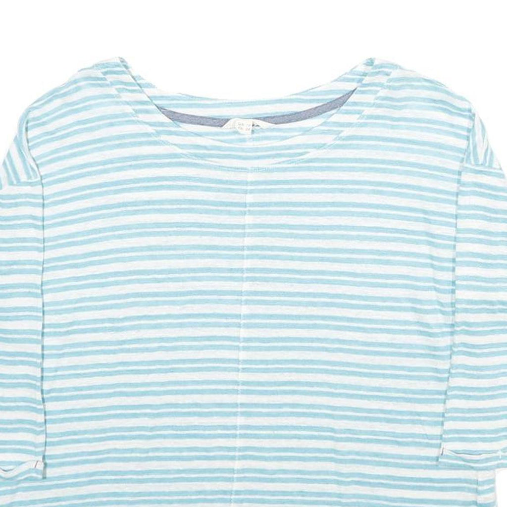 WHITE STUFF Womens Blue & White Striped Basic Top 3/4 Sleeve Round Neck UK 10