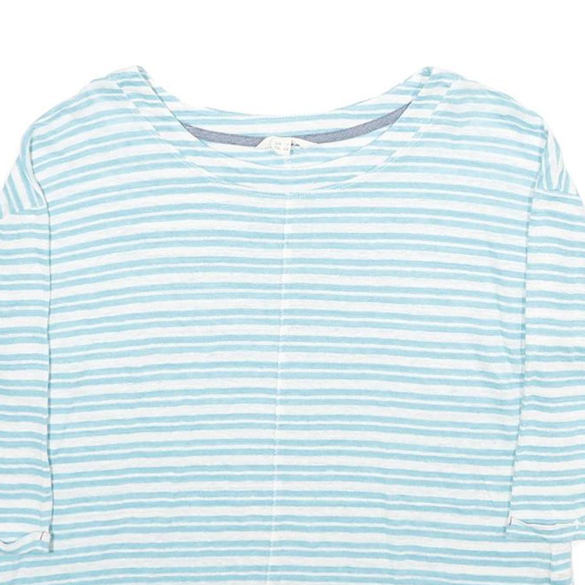 WHITE STUFF Womens Blue & White Striped Basic Top 3/4 Sleeve Round Neck UK 10