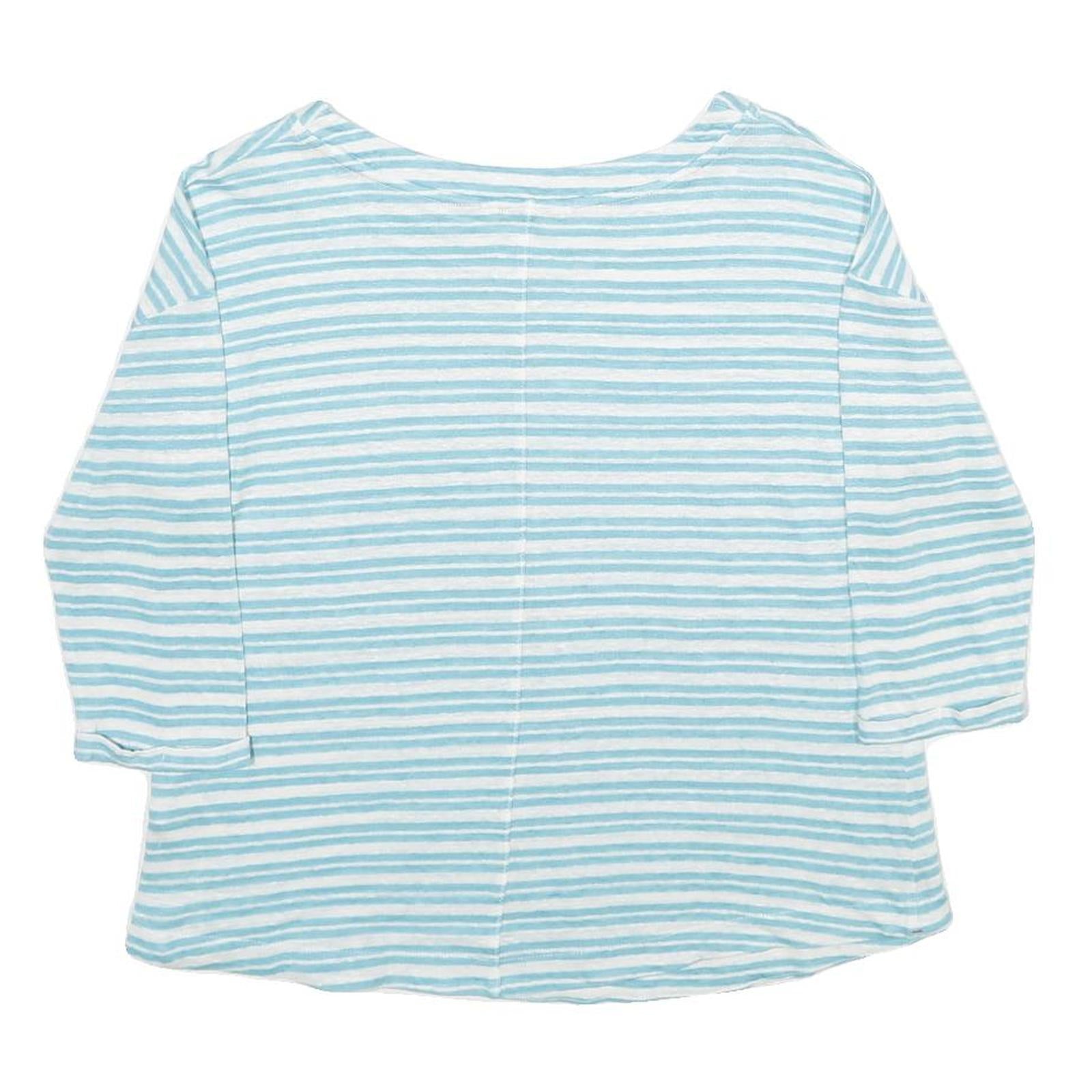 WHITE STUFF Womens Blue & White Striped Basic Top 3/4 Sleeve Round Neck UK 10