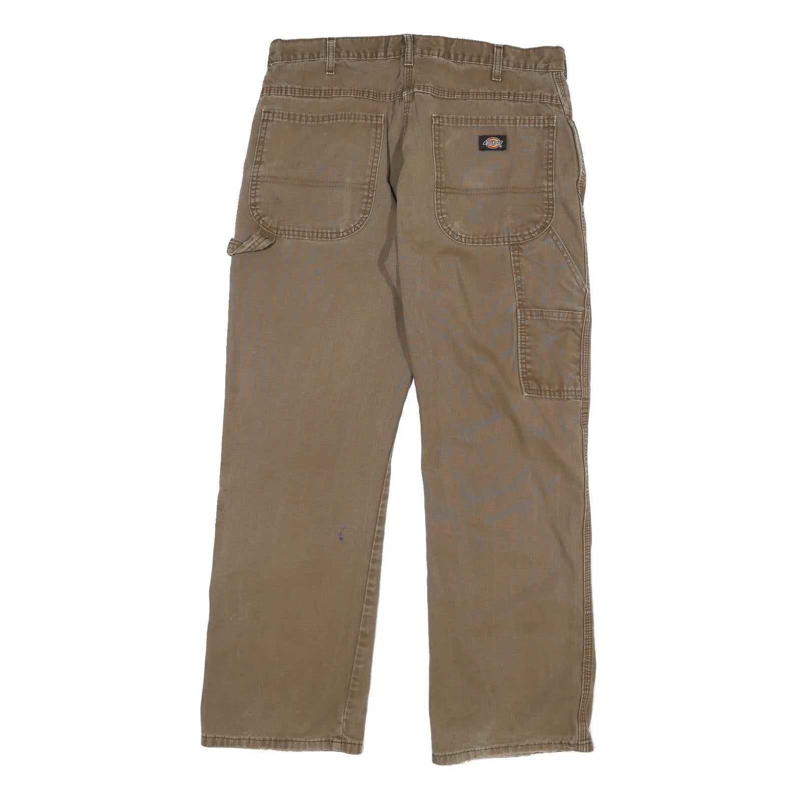 DICKIES Mens Cotton Blend Brown Regular Straight Trousers W32 L30 Workwear