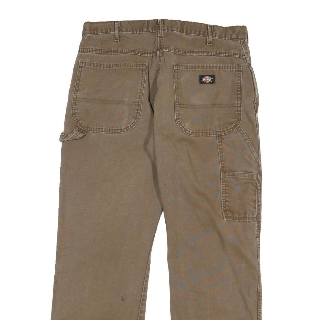DICKIES Mens Cotton Blend Brown Regular Straight Trousers W32 L30 Workwear
