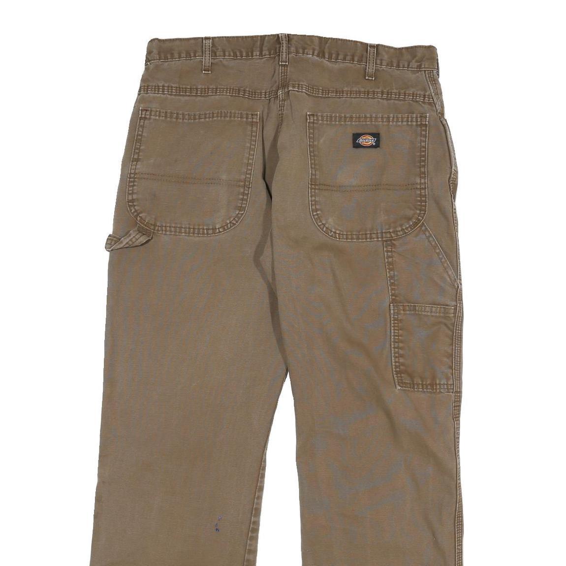 DICKIES Mens Cotton Blend Brown Regular Straight Trousers W32 L30 Workwear