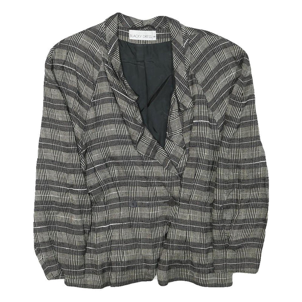BLACKY DRESS Womens Black Grey Check Jacket M Linen Blend Button Closure Classic