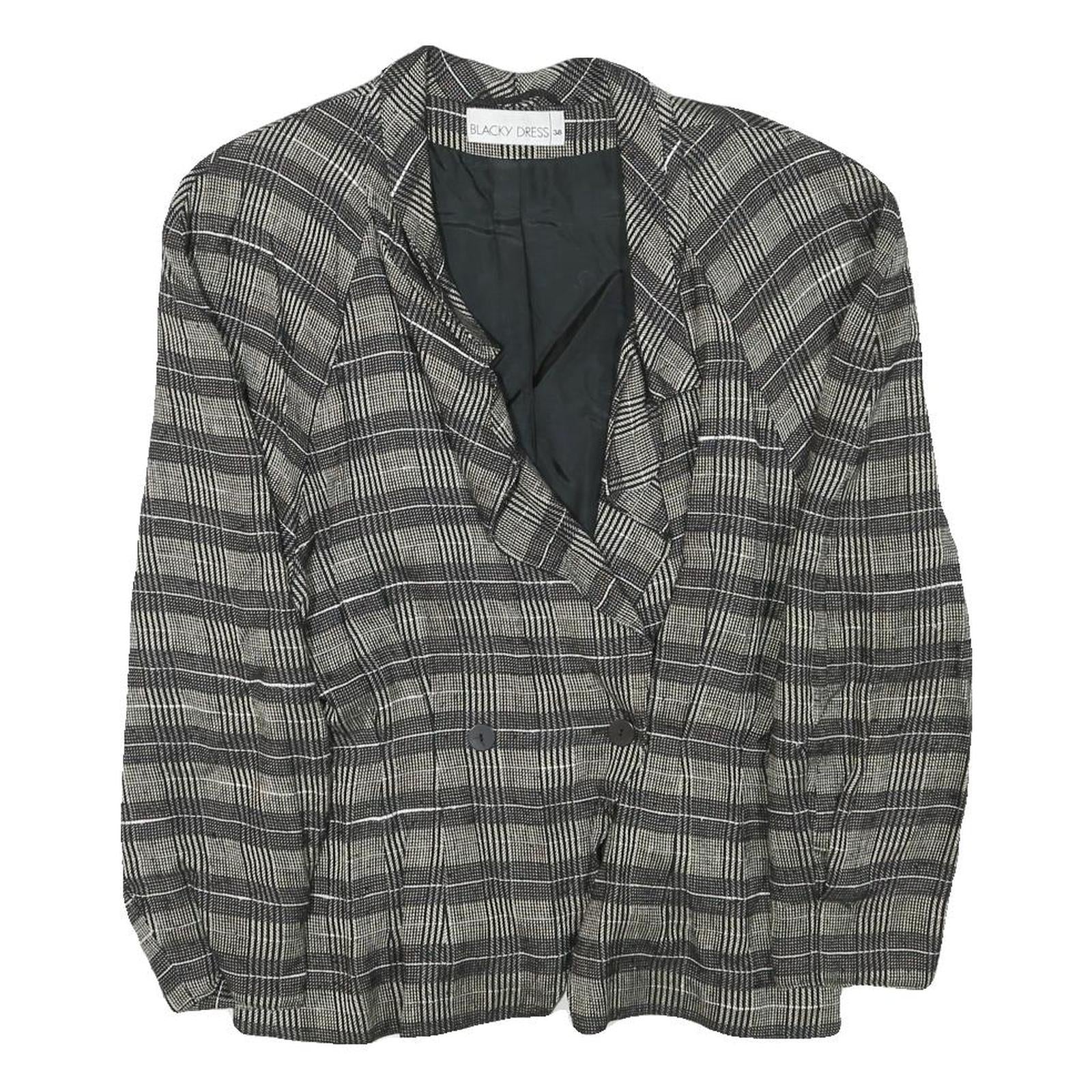 BLACKY DRESS Womens Black Grey Check Jacket M Linen Blend Button Closure Classic