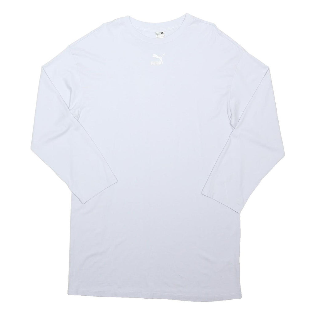 PUMA Womens White Cotton Blend Day Dress Jersey Long Sleeve L Casual Basic