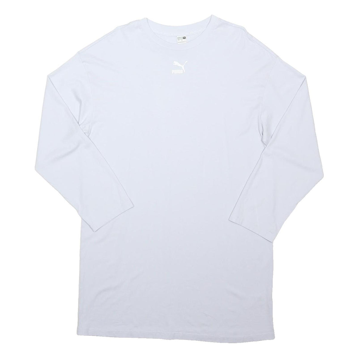 PUMA Womens White Cotton Blend Day Dress Jersey Long Sleeve L Casual Basic