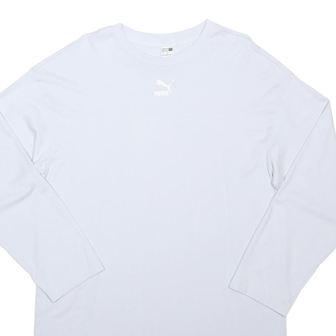 PUMA Womens White Cotton Blend Day Dress Jersey Long Sleeve L Casual Basic