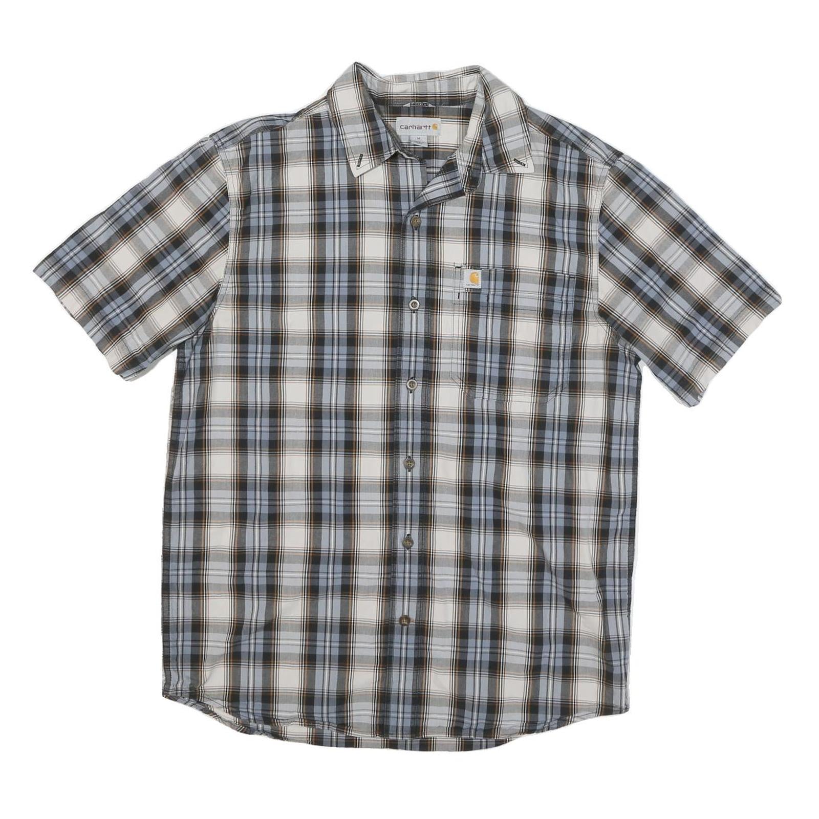 CARHARTT Mens Blue Beige Plaid Shirt M Cotton Blend Short Sleeve Casual