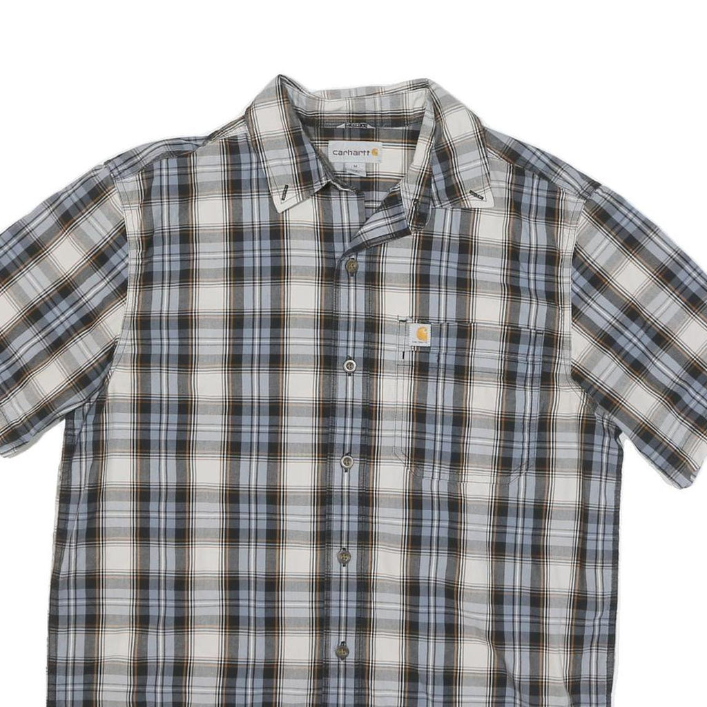 CARHARTT Mens Blue Beige Plaid Shirt M Cotton Blend Short Sleeve Casual