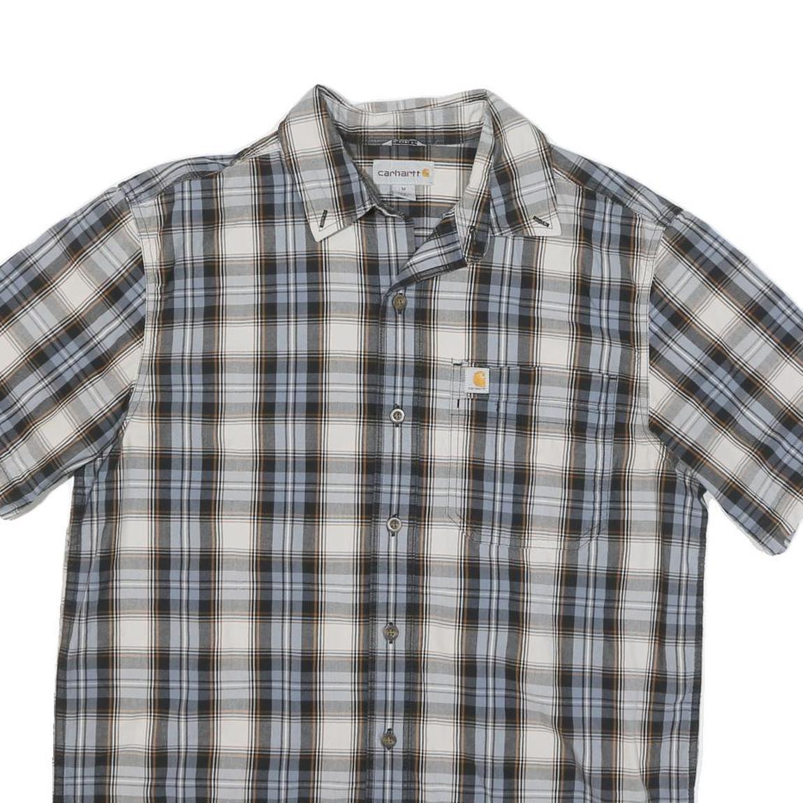CARHARTT Mens Blue Beige Plaid Shirt M Cotton Blend Short Sleeve Casual