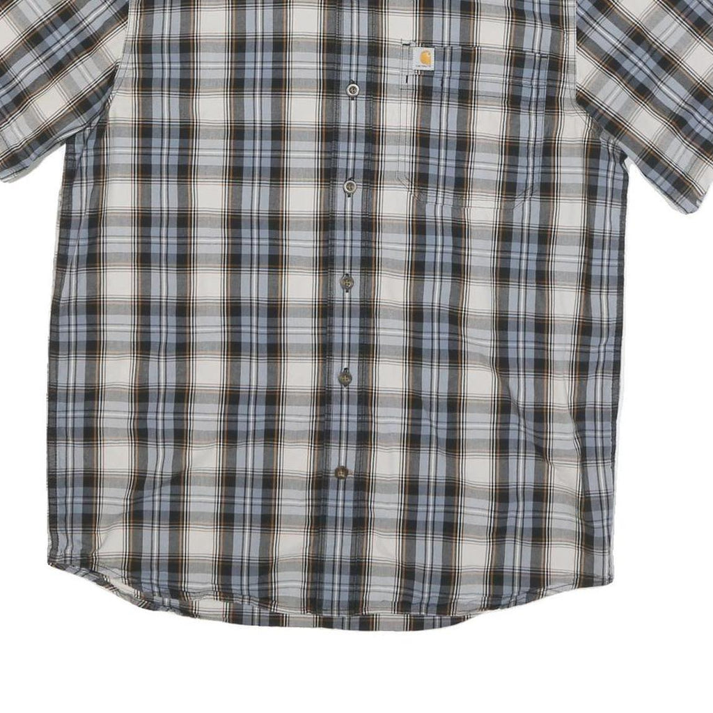 CARHARTT Mens Blue Beige Plaid Shirt M Cotton Blend Short Sleeve Casual