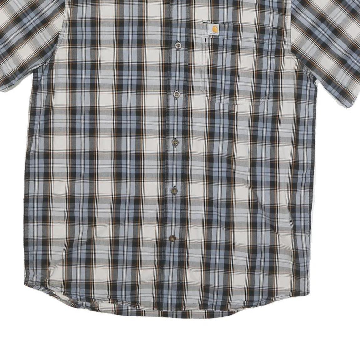 CARHARTT Mens Blue Beige Plaid Shirt M Cotton Blend Short Sleeve Casual