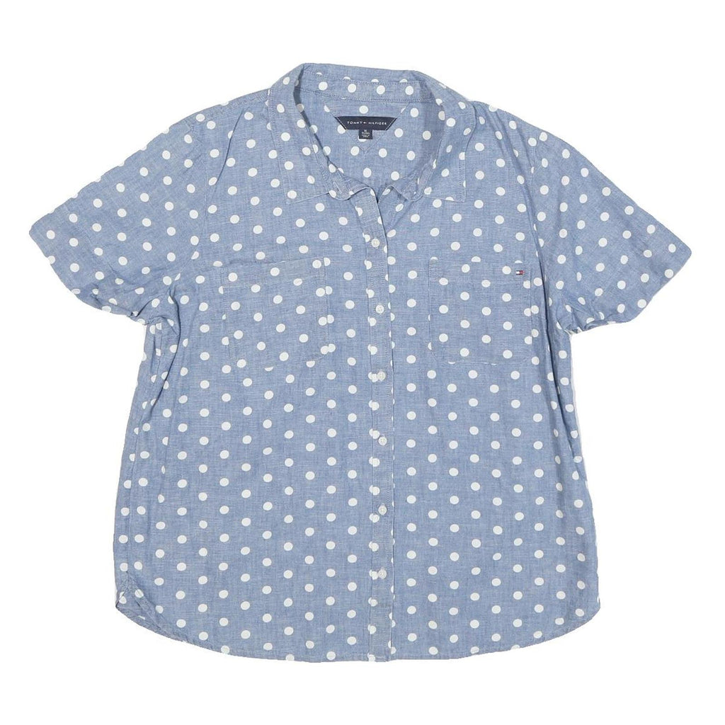 TOMMY HILFIGER Womens Blue & White Polka Dot Shirt XL Cotton Blend Summer Casual
