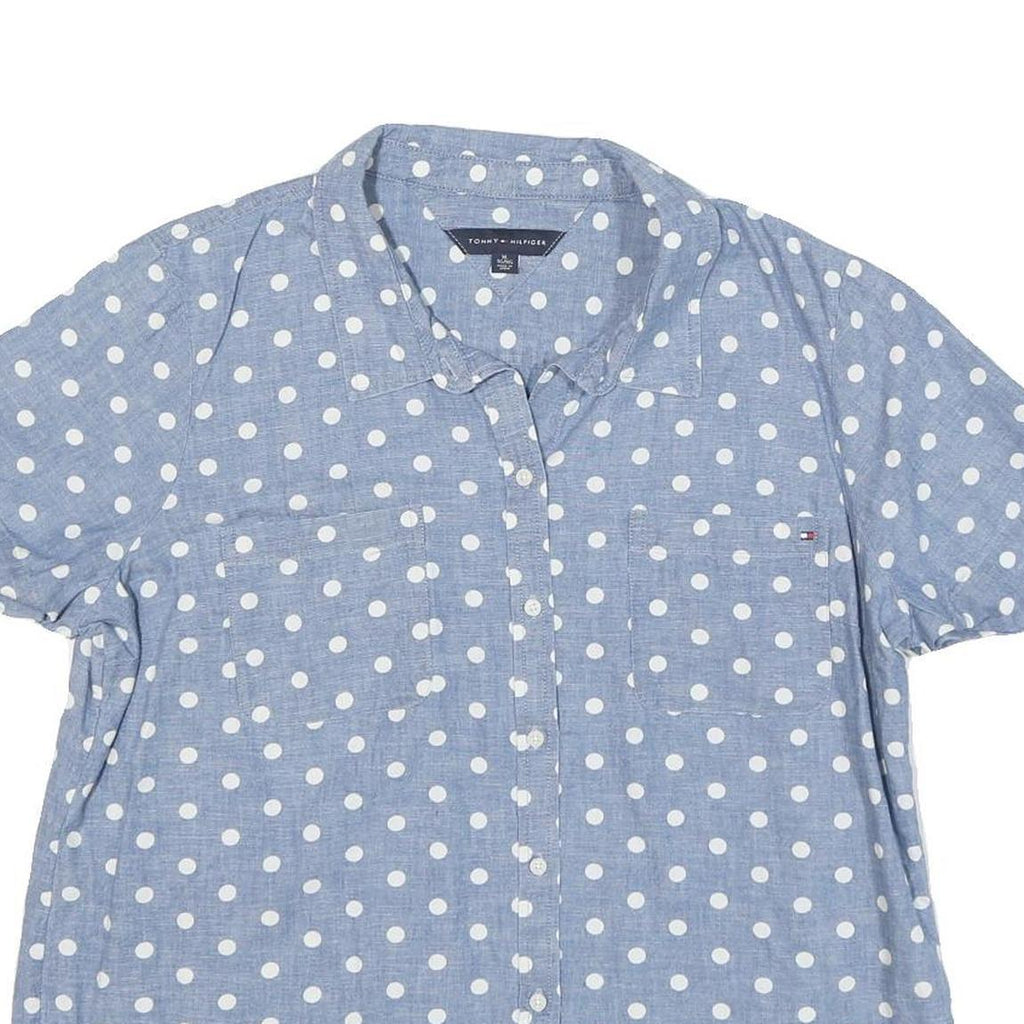 TOMMY HILFIGER Womens Blue & White Polka Dot Shirt XL Cotton Blend Summer Casual