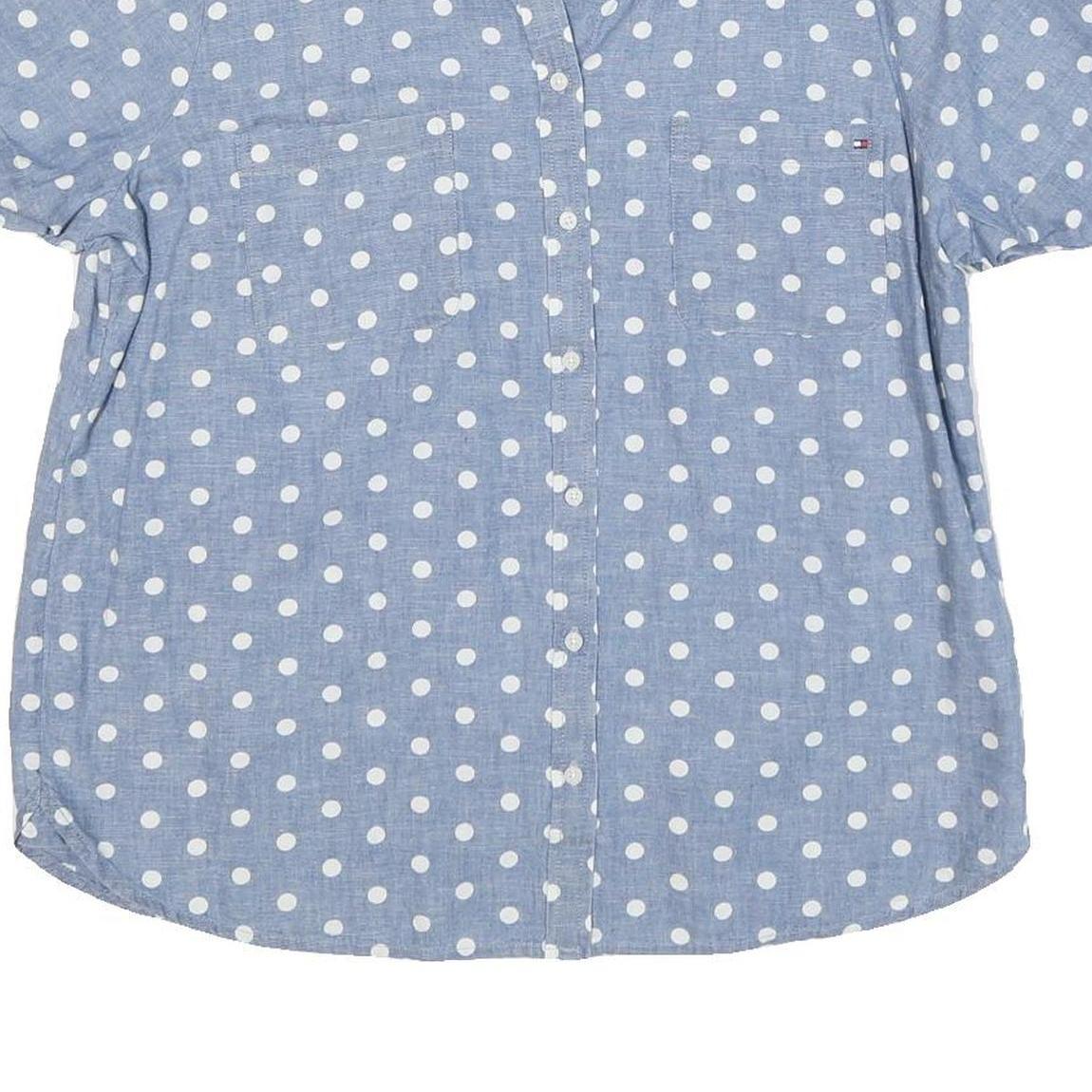 TOMMY HILFIGER Womens Blue & White Polka Dot Shirt XL Cotton Blend Summer Casual