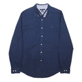 TOMMY HILFIGER Mens Blue Plain Cotton Blend Shirt L Classic Button Down Casual