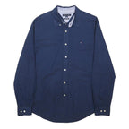 TOMMY HILFIGER Mens Blue Plain Cotton Blend Shirt L Classic Button Down Casual