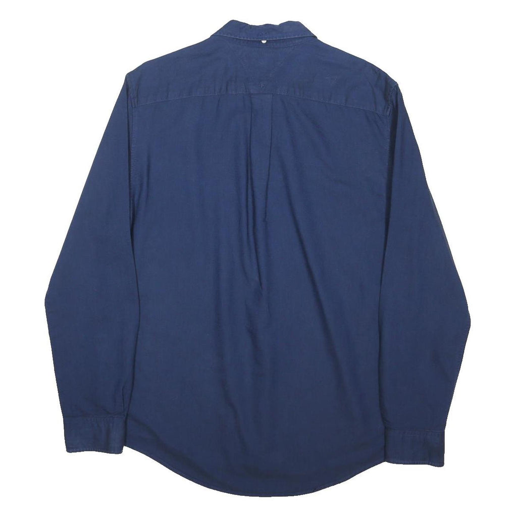 TOMMY HILFIGER Mens Blue Plain Cotton Blend Shirt L Classic Button Down Casual