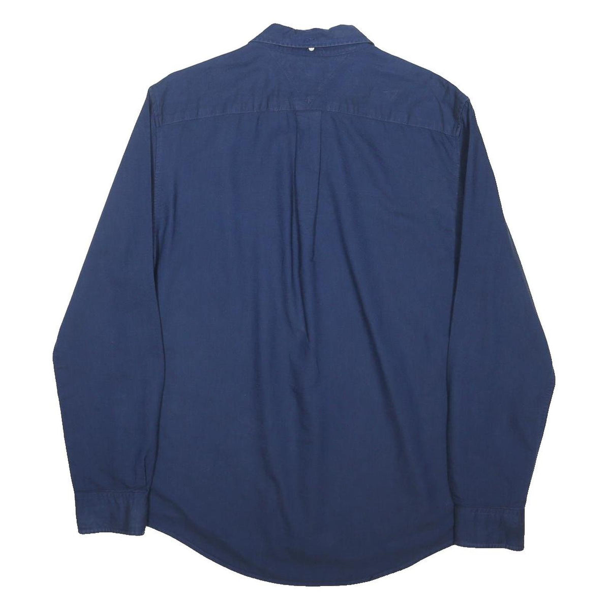 TOMMY HILFIGER Mens Blue Plain Cotton Blend Shirt L Classic Button Down Casual