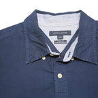 TOMMY HILFIGER Mens Blue Plain Cotton Blend Shirt L Classic Button Down Casual